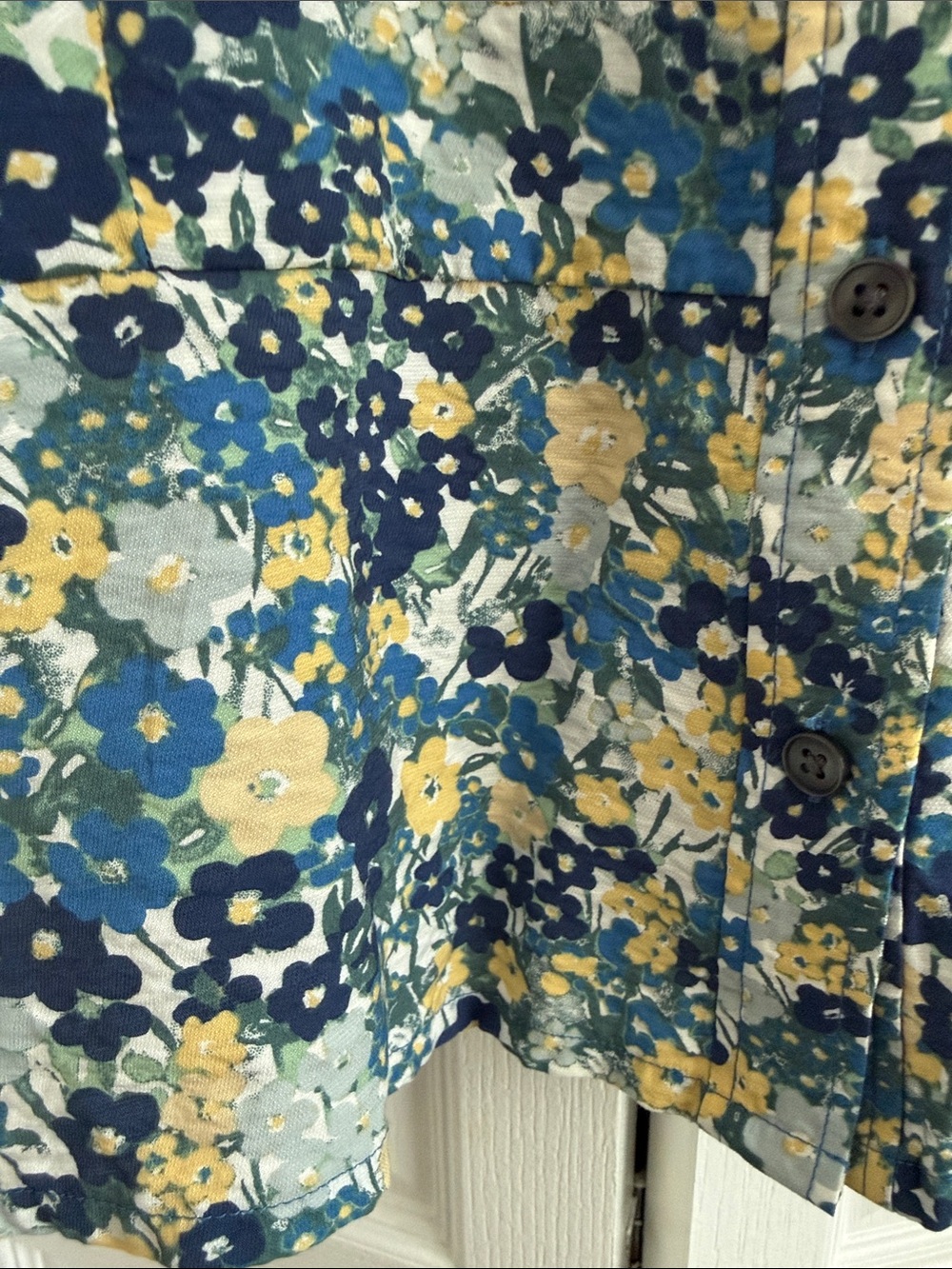 Ann Taylor Blue & Yellow Floral Puff-Sleeve Blouse - Picture 3 of 5
